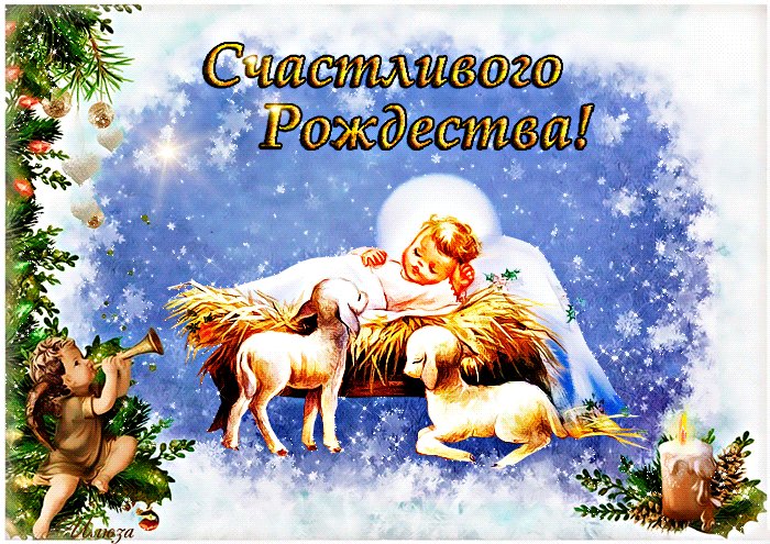 Поздравляю с Рождеством Христовым гиф открытка